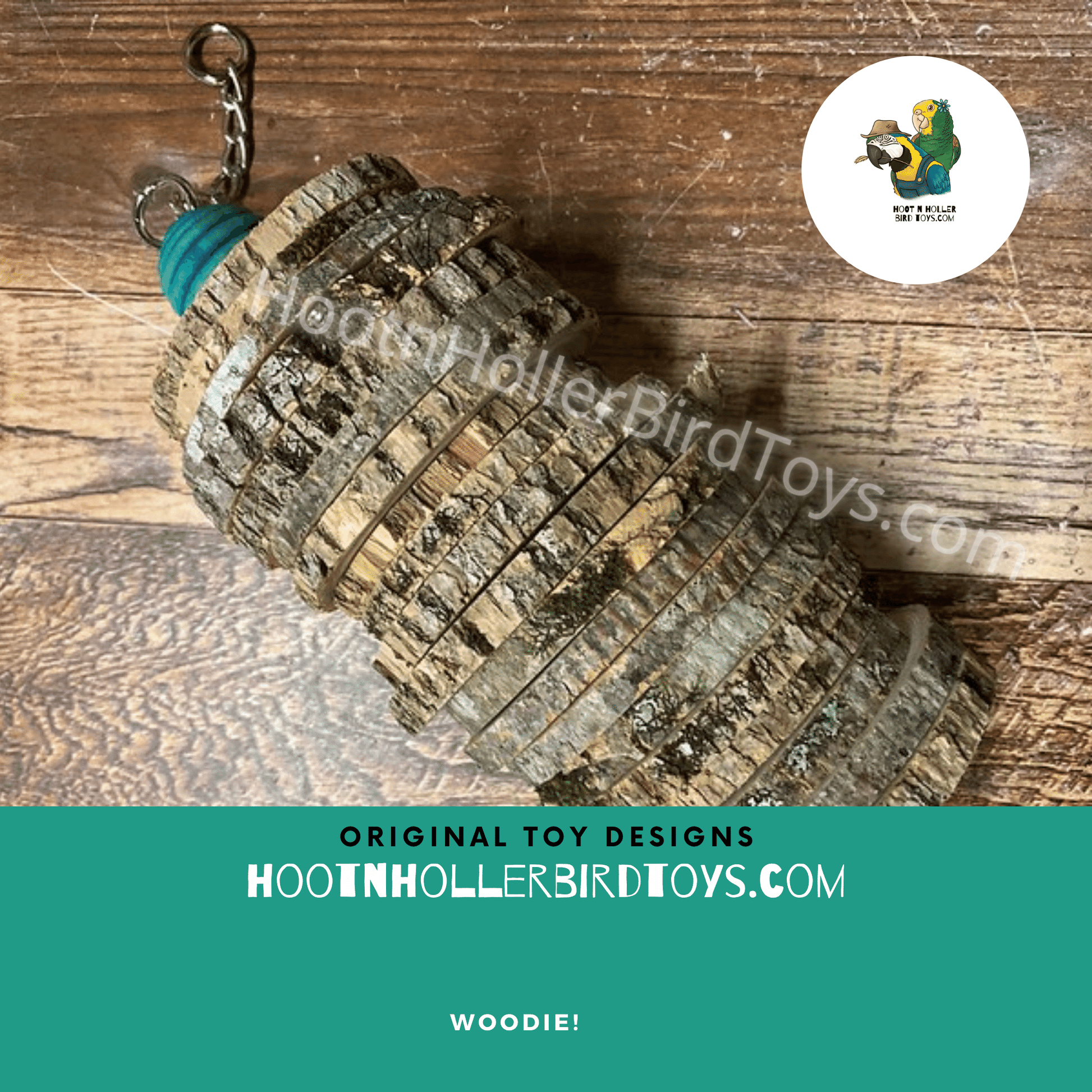 Woodie Bird Toy | Natural Wood Parrot Toy