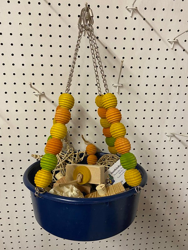 Hanging Foot Toy Bucket | Medium to Large Parrot Toy | Parrot Foraging Toy| Assorted Colors
